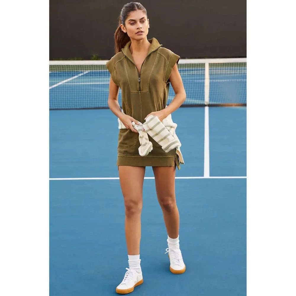 Daily Practice by Anthropologie Meru Zip-Front Mini Dress Green Small - Picture 2 of 10